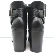 Balenciaga Metal Bar Ankle Boots Black Leather Size 38.5 Chunky Heel Booties