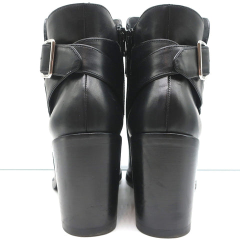 Balenciaga Metal Bar Ankle Boots Black Leather Size 38.5 Chunky Heel Booties