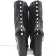 Valentino Rockstud Trim Mid-Calf Boots Black Leather Size 38 High Heel