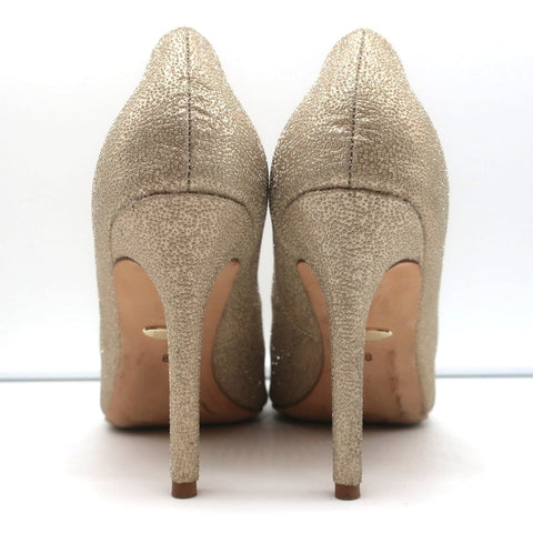 Badgley Mischka Cher Crystal Buckle Pumps Gold Glitter Satin Size 8