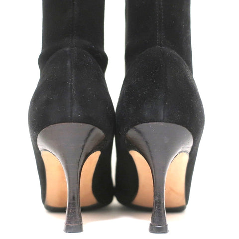 Manolo Blahnik Pascalare Knee High Boots Black Stretch Suede Size 37.5