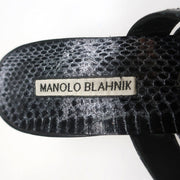 Manolo Blahnik Susa Thong Sandals Black Snakeskin Size 38.5 Kitten Heel Slides