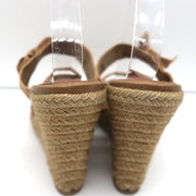 Christian Louboutin Delfin 120 Platform Espadrille Wedges Brown Ribbon Size 40