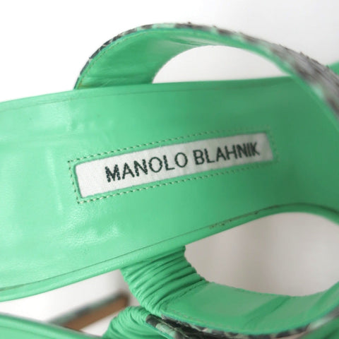 Manolo Blahnik Muluca Double-Band Slide Sandals Mint Snakeskin Size 38.5