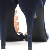 Fendi T-Strap Sandals Navy Suede & Leather Size 37.5 Peep Toe Heels