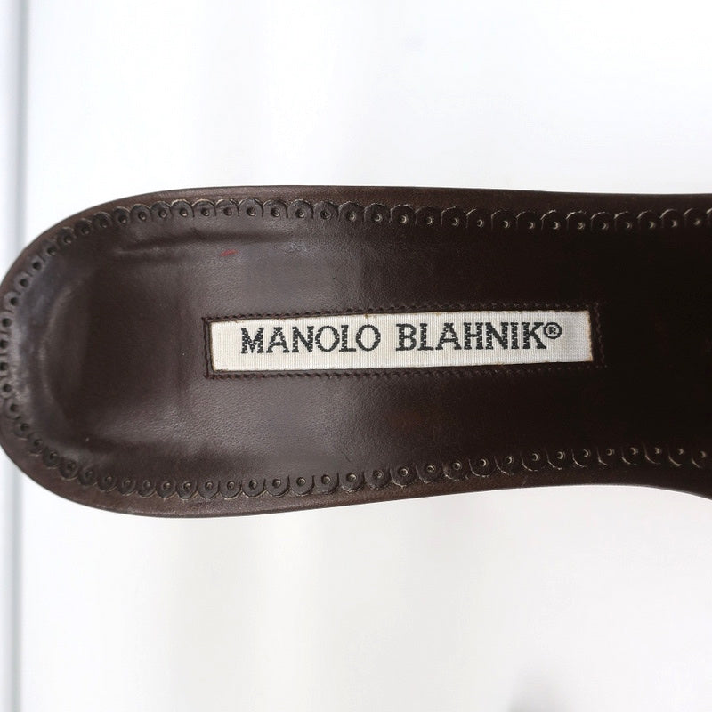 Manolo Blahnik Double Ankle Strap Sandals Dark Brown Leather Size 38.5