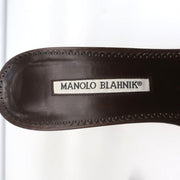 Manolo Blahnik Double Ankle Strap Sandals Dark Brown Leather Size 38.5