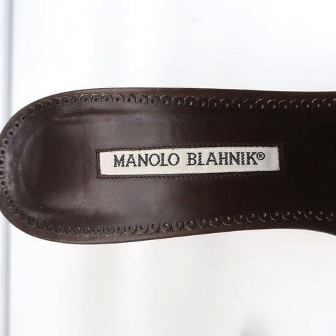 Manolo Blahnik Double Ankle Strap Sandals Dark Brown Leather Size 38.5