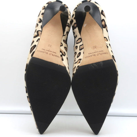 Manolo Blahnik Chelsea Booties Dildi Cream Leopard Print Calf Hair Size 38 NEW