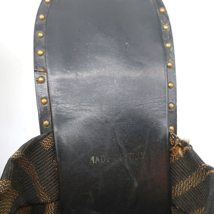 Fendi Zucca Thong Sandals Brown with Black Leather Size 36.5 Kitten Heel Slides