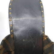 Fendi Zucca Thong Sandals Brown with Black Leather Size 36.5 Kitten Heel Slides