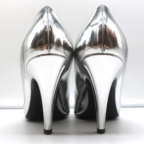 Balenciaga Broken Mirror Heels Silver Metallic Leather Size 37.5 Point-Toe Pumps