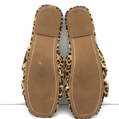 Loeffler Randall Puffy Knot Sandals Leopard Print Velvet Size 11 Flat Slides