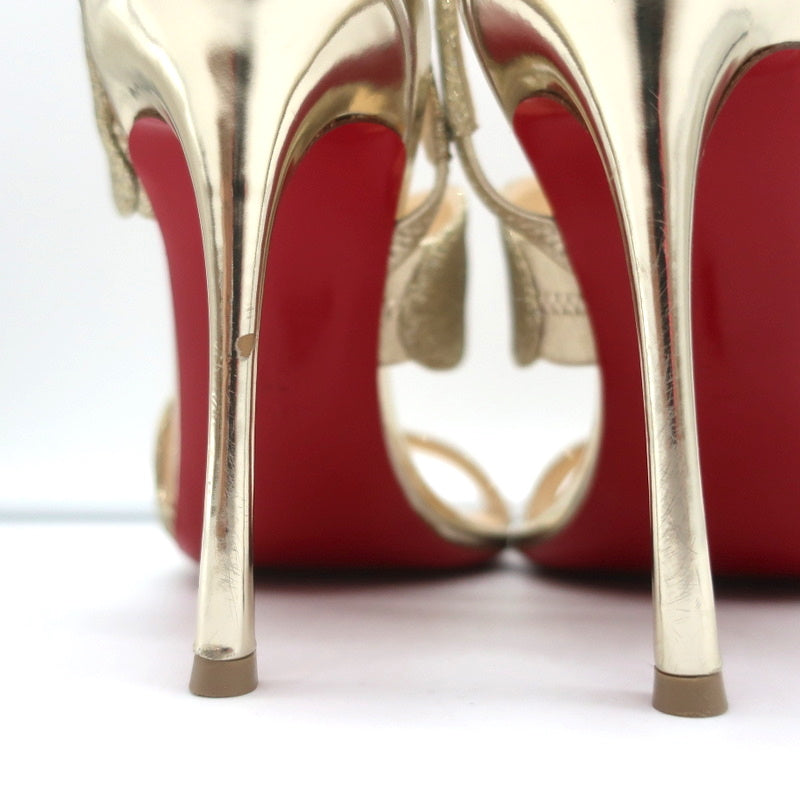 Christian Louboutin Vavazou Asymmetric Sandals Gold Glitter & Leather Size 38
