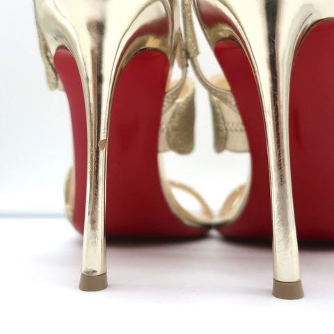 Christian Louboutin Vavazou Asymmetric Sandals Gold Glitter & Leather Size 38
