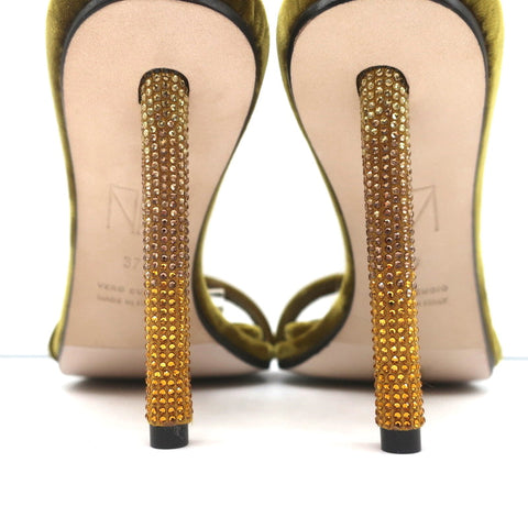 Tamara Mellon Stellar Sandals Topaz Crystal-Embellished Velvet Size 37 NEW