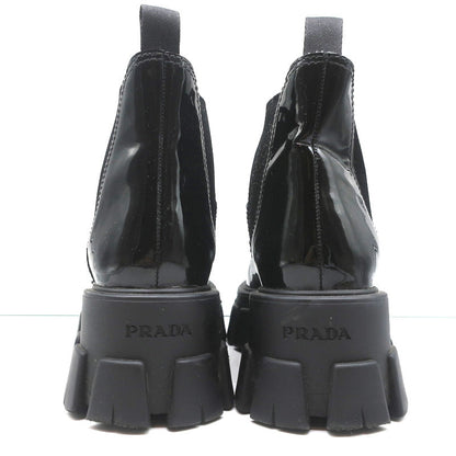 Prada Monolith Chelsea Boots Black Patent Leather Size 36