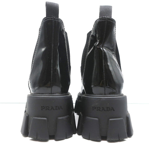 Prada Monolith Chelsea Boots Black Patent Leather Size 36