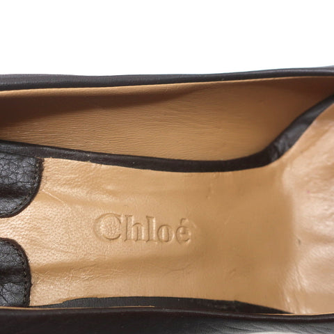 Chloe Buckle Wedge Pumps Dark Brown Leather Size 40