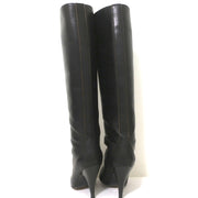 Hermes Knee High Boots Brown-Trimmed Black Leather Size 36 High Heel