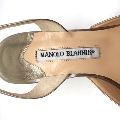 Manolo Blahnik Carolyne Slingback Pumps Gold Metallic Leather Size 38.5