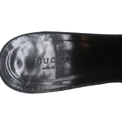 Gucci Bow Mules Black Monogram Canvas & Leather Size 8 Pointed Toe Heels