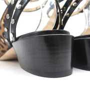Jimmy Choo Studded Ankle Strap Pumps Leopard Pony Hair & Black Patent Size 42