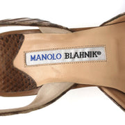Manolo Blahnik Carolyne Slingback Pumps Brown Snakeskin Size 38.5 Pointed Toe