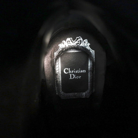 Christian Dior CD Chain Embellished Ankle Boots Black Leather Size 36 High Heel