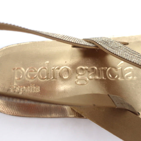 Pedro Garcia Crystal Thong Sandals Zulmar Gold Satin Size 38 Slingback Flats