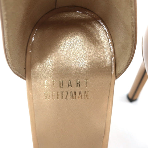 Stuart Weitzman Nudistsong Sandals Beige Patent Leather Size 7N Ankle Strap Heel