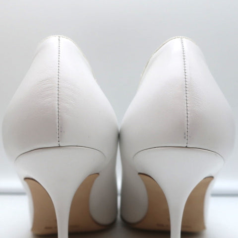 Manolo Blahnik Pumps Urgenzapla White Leather Size 36.5 Pointed Toe Heels