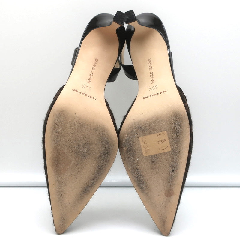 Manolo Blahnik Carolyne Slingback Pumps Leopard Jacquard & Patent Size 38.5