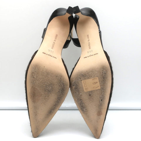 Manolo Blahnik Carolyne Slingback Pumps Leopard Jacquard & Patent Size 38.5