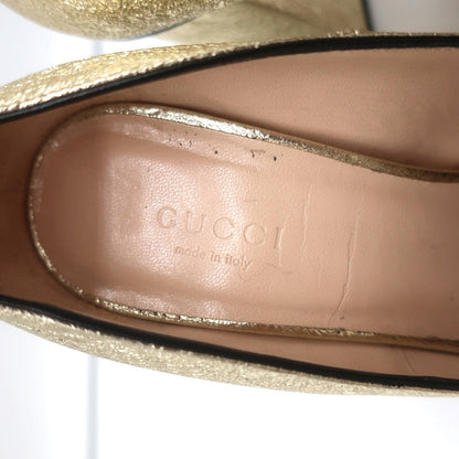 Gucci GG Marmont Fringed Pumps Gold Metallic Cracked Leather Size 36.5