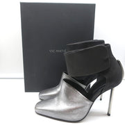 Vic Matie Metal Heel Pumps Black Nubuck & Silver Metallic Leather Size 37.5