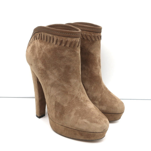 Jimmy Choo Ankle Boots Evans Brown Whipstitch Suede Size 35.5 Platform Booties