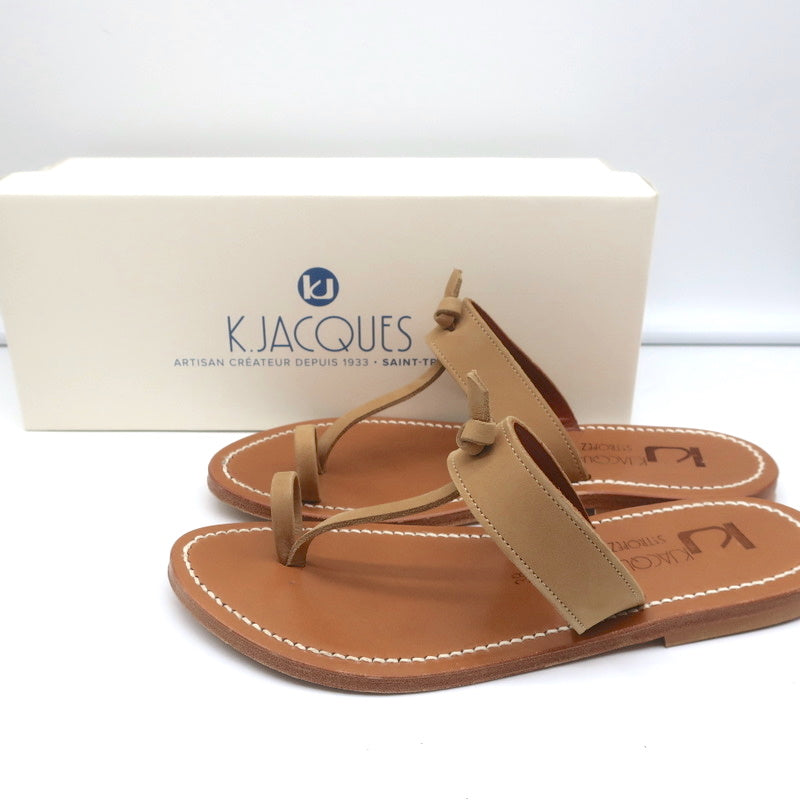 K.Jacques Ganges Toe Strap Sandals Beige Suede Size 38 Flat Slides