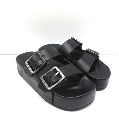 Balenciaga Mallorca Platform Slide Sandals Black Leather Size 37 NEW