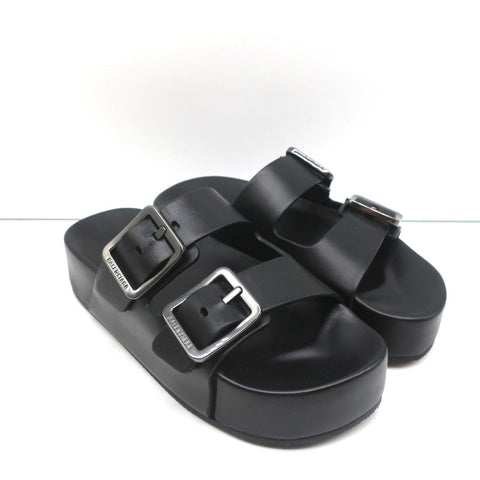 Balenciaga Mallorca Platform Slide Sandals Black Leather Size 37 NEW