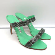 Manolo Blahnik Muluca Double-Band Slide Sandals Mint Snakeskin Size 38.5