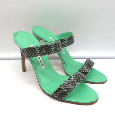 Manolo Blahnik Muluca Double-Band Slide Sandals Mint Snakeskin Size 38.5