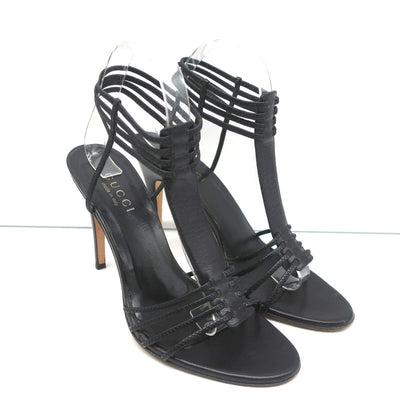 Gucci Tom Ford T-Strap Sandals Black Leather Size 8 Open Toe Heels
