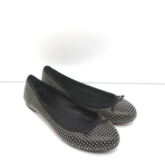 Saint Laurent Dance Ballet Flats Black Studded Leather Size 37.5