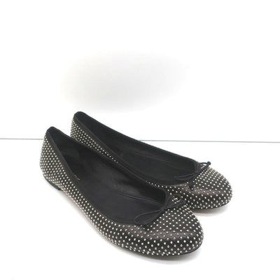 Saint Laurent Dance Ballet Flats Black Studded Leather Size 37.5
