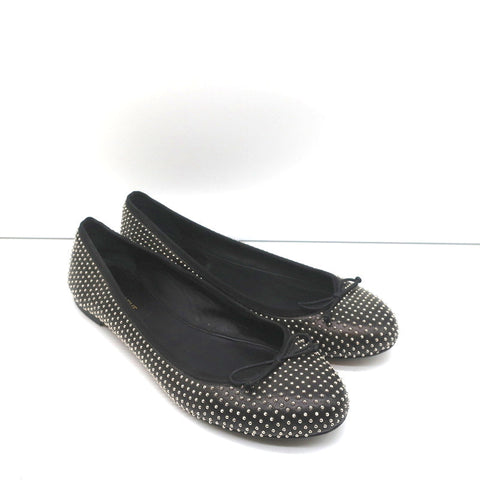 Saint Laurent Dance Ballet Flats Black Studded Leather Size 37.5