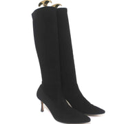Manolo Blahnik Pascalare Knee High Boots Black Stretch Suede Size 38.5