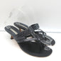 Manolo Blahnik Susa Thong Sandals Black Snakeskin Size 38.5 Kitten Heel Slides