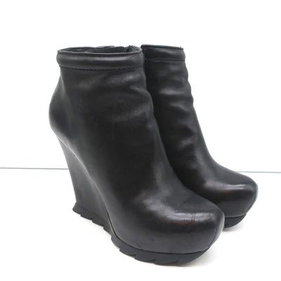 Camilla Skovgaard Saw-Sole Wedge Booties Black Leather Size 36 Ankle Boots