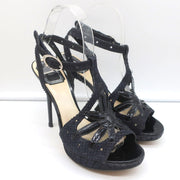 Christian Dior Platform Cut-Out Sandals Black Snakeskin & Patent Size 37.5